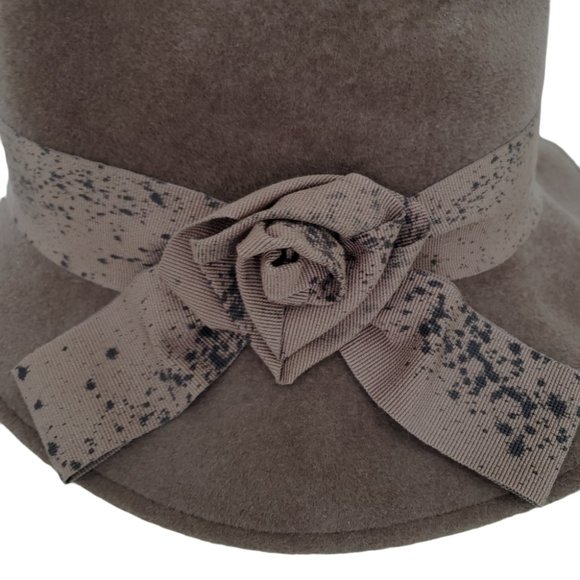 Designer Vintage Rabbit Hair Fedora Brown with Ribbon Trim - Picture 9 of 9